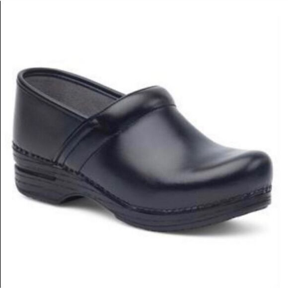 Dansko Professional Black Leather Stapled Slip-on Nursing Platform Clogs 40 - Picture 1 of 10